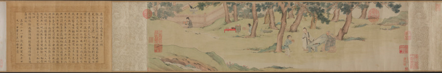 Zhao Mengfu Writing the Heart (Hridaya) Sutra in Exchange for Tea · 仇英