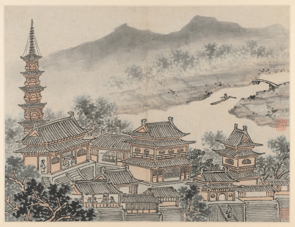 The Thousand Buddha Hall and the Pagoda of the "Cloudy Cliff" Monastery, from Twelve Views of Tiger Hill, Suzhou · 沈周
