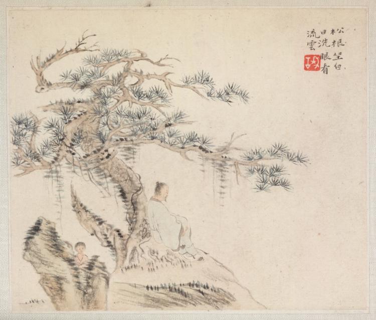 Album of Landscape Paintings Illustrating Old Poems: Scholar under a Pine Tree · 華喦
