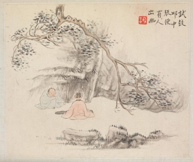 Album of Landscape Paintings Illustrating Old Poems: Listening to the Qin · 華喦