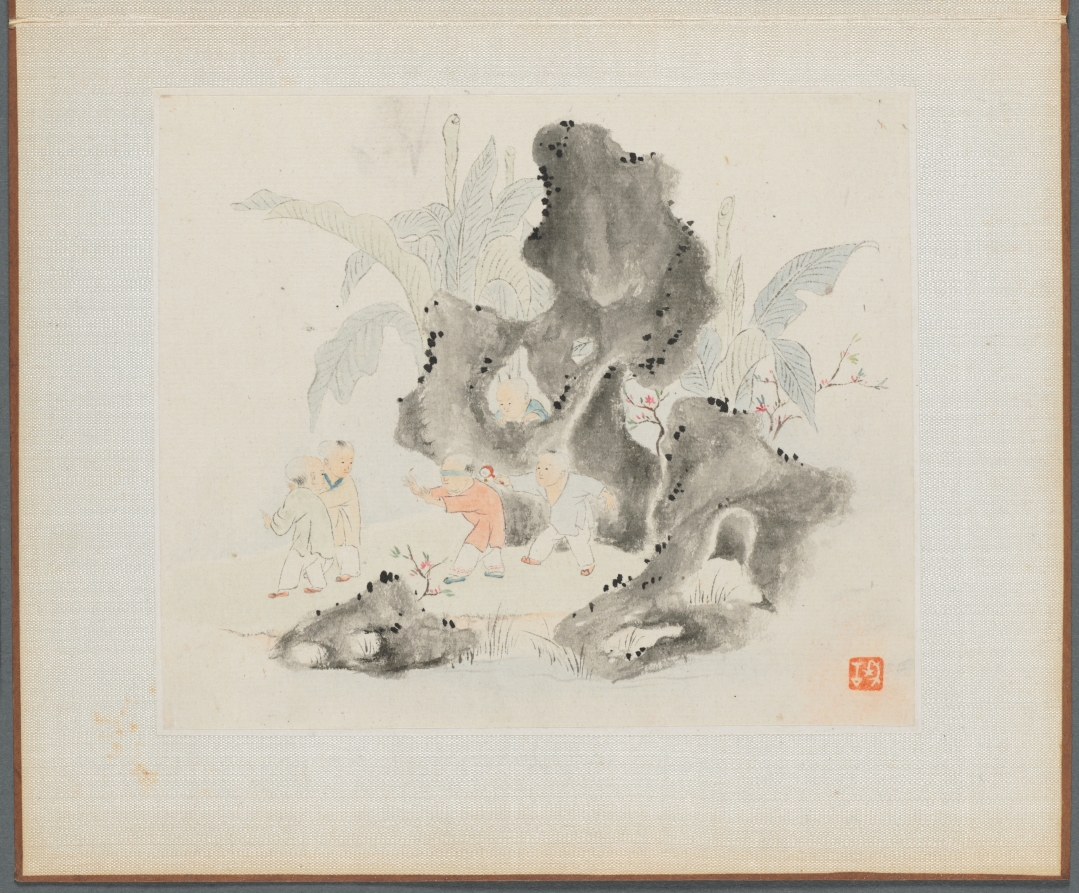 Album of Landscape Paintings Illustrating Old Poems: Children Playing Blindman's Buff in a Garden · 華喦